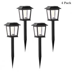 10 Lumens Craftsman Solar Black Integrated LED Path Light with Faux Retro Edison Bulb (4-Pack) by Hampton Bay