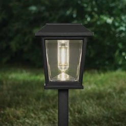10 Lumens Craftsman Solar Black Integrated LED Path Light with Faux Retro Edison Bulb (4-Pack) by Hampton Bay -Hampton Bay Sales black hampton bay path lights 50203 c3 1000