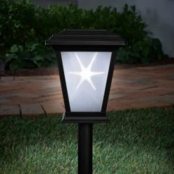 Solar 15 Lumens Black Outdoor LED Unique 3D Star Pattern Path Light (4-Pack); Weather/Water/Rust Resistant by Hampton Bay -Hampton Bay Sales black hampton bay path lights 62113 c3 1000