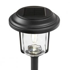 Laurelview Black Solar LED Weather Resistant Path Light 14 Lumens with Water Glass Lens and Vintage Bulb by Hampton Bay -Hampton Bay Sales black hampton bay path lights 82301 006 1d 1000