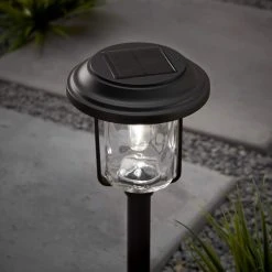 Laurelview Black Solar LED Weather Resistant Path Light 14 Lumens with Water Glass Lens and Vintage Bulb by Hampton Bay -Hampton Bay Sales black hampton bay path lights 82301 006 66 1000