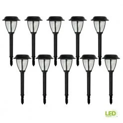 Solar 5 Lumens Black Integrated LED Landscape Path Light with Ribbed Lens (10-Pack); Weather/Rust Resistant by Hampton Bay