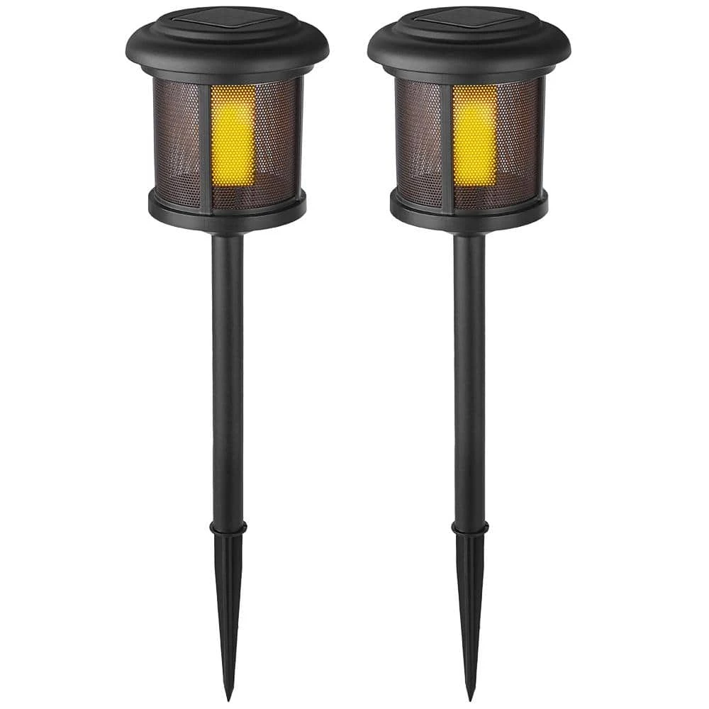 Ambrose Solar 6 Lumens Black Outdoor Integrated LED Flicker Flame Path Light (2-Pack); Weather/Water/Rust Resistant by Hampton Bay 1 Ambrose Solar 6 Lumens Black Outdoor Integrated LED Flicker Flame Path Light (2-Pack); Weather/Water/Rust Resistant by Hampton Bay