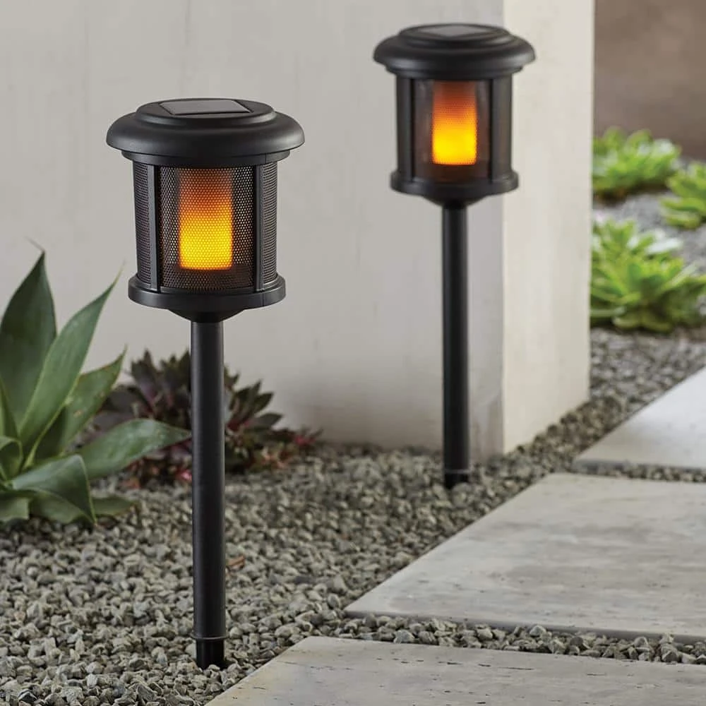 Ambrose Solar 6 Lumens Black Outdoor Integrated LED Flicker Flame Path Light (2-Pack); Weather/Water/Rust Resistant by Hampton Bay 2 Ambrose Solar 6 Lumens Black Outdoor Integrated LED Flicker Flame Path Light (2-Pack); Weather/Water/Rust Resistant by Hampton Bay - Image 2