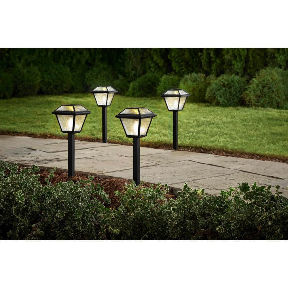 Warrenton Solar Black LED Path Light 13 Lumens, Glass Top with Bulb, Seedy Glass with Vintage Bulb (4-Pack) by Hampton Bay 3 Warrenton Solar Black LED Path Light 13 Lumens, Glass Top with Bulb, Seedy Glass with Vintage Bulb (4-Pack) by Hampton Bay - Image 3