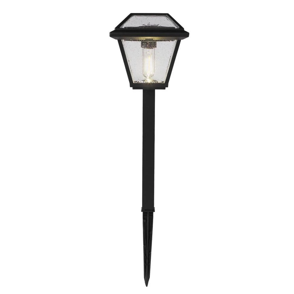 Warrenton Solar Black LED Path Light 13 Lumens, Glass Top with Bulb, Seedy Glass with Vintage Bulb (4-Pack) by Hampton Bay 1 Warrenton Solar Black LED Path Light 13 Lumens, Glass Top with Bulb, Seedy Glass with Vintage Bulb (4-Pack) by Hampton Bay