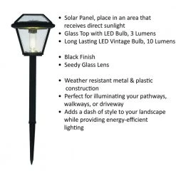 Warrenton Solar Black LED Path Light 13 Lumens, Glass Top with Bulb, Seedy Glass with Vintage Bulb (4-Pack) by Hampton Bay 18 Warrenton Solar Black LED Path Light 13 Lumens, Glass Top with Bulb, Seedy Glass with Vintage Bulb (4-Pack) by Hampton Bay -Hampton Bay Sales black hampton bay path lights c6000 40 66 1000
