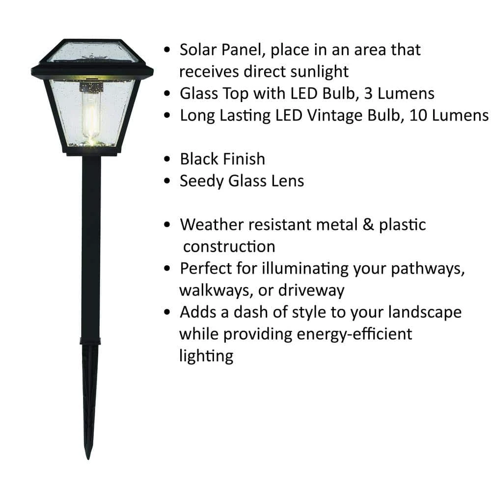 Warrenton Solar Black LED Path Light 13 Lumens, Glass Top with Bulb, Seedy Glass with Vintage Bulb (4-Pack) by Hampton Bay 6 Warrenton Solar Black LED Path Light 13 Lumens, Glass Top with Bulb, Seedy Glass with Vintage Bulb (4-Pack) by Hampton Bay - Image 6