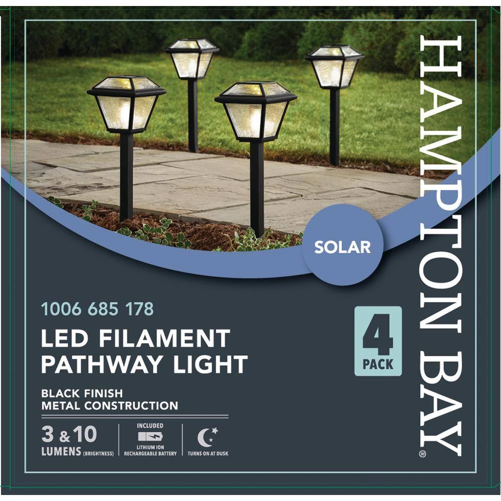 Warrenton Solar Black LED Path Light 13 Lumens, Glass Top with Bulb, Seedy Glass with Vintage Bulb (4-Pack) by Hampton Bay 7 Warrenton Solar Black LED Path Light 13 Lumens, Glass Top with Bulb, Seedy Glass with Vintage Bulb (4-Pack) by Hampton Bay - Image 7