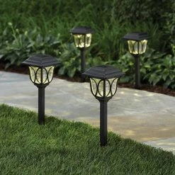 6-Light Black Solar LED Outdoor Post Light 8 Lumens Square Cage by Hampton Bay -Hampton Bay Sales black hampton bay path lights hd41233 31 1000