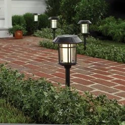 Solar Black LED Outdoor Post Light 35 Lumens with Double Glass (4-Pack) by Hampton Bay -Hampton Bay Sales black hampton bay path lights hd41237 31 1000