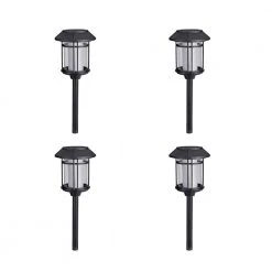 Solar Black LED Outdoor Post Light 35 Lumens with Double Glass (4-Pack) by Hampton Bay