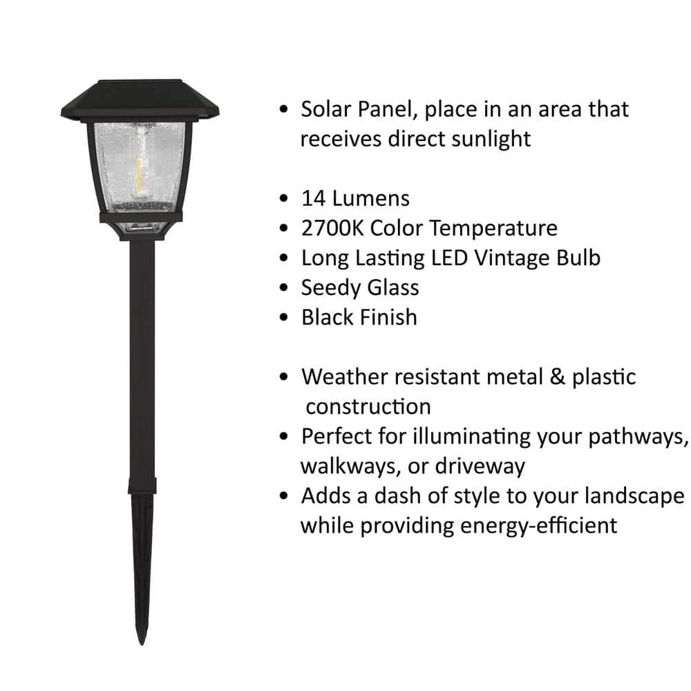 Solar Black LED Path Light 14 Lumens with Seedy Glass Lens and Vintage Bulb by Hampton Bay 8 Solar Black LED Path Light 14 Lumens with Seedy Glass Lens and Vintage Bulb by Hampton Bay - Image 8