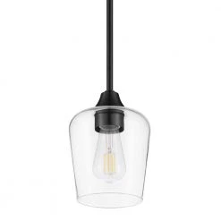 Pavlen 5.5 in. 1-Light Black Mini Pendant with Clear Glass Shade by Hampton Bay