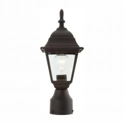 15.5 in. Black 1-Light Outdoor Post Lamp with Clear Beveled Glass Shade by Hampton Bay