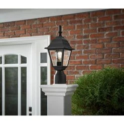 15.5 in. Black 1-Light Outdoor Post Lamp with Clear Beveled Glass Shade by Hampton Bay -Hampton Bay Sales black hampton bay post lanterns hb7026p 05 c3 1000
