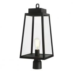 Corbin Modern 1-Light Black Outdoor Tapered Post Lantern Light by Hampton Bay