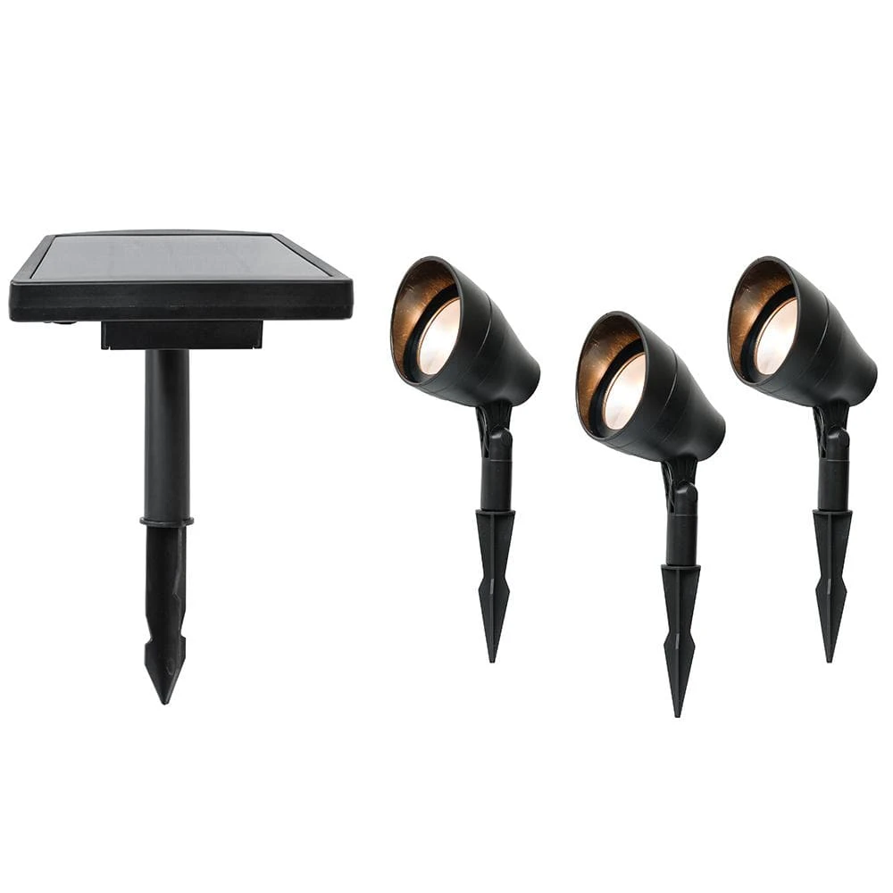 Solar 50 Lumens Black Integrated LED Spotlight with Remote Panel (3-Pack); Weather/Water/Rust Resistant by Hampton Bay 1 Solar 50 Lumens Black Integrated LED Spotlight with Remote Panel (3-Pack); Weather/Water/Rust Resistant by Hampton Bay