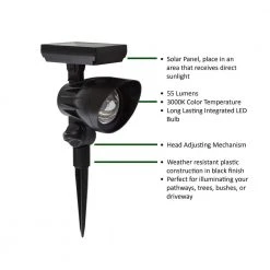 55 Lumens Solar Black LED Spotlight by Hampton Bay -Hampton Bay Sales black hampton bay spotlights c9000 12 c3 1000