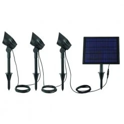 Solar Black LED 75-150 Lumen High-Low 3-Head Metal Spotlight by Hampton Bay