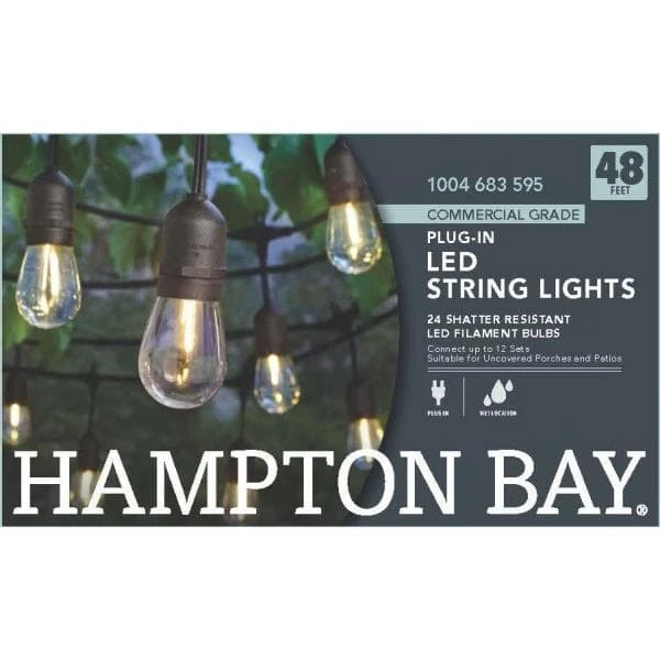 24-Light Indoor/Outdoor 48 ft. String Light with S14 Single Filament LED Bulbs by Hampton Bay 6 24-Light Indoor/Outdoor 48 ft. String Light with S14 Single Filament LED Bulbs by Hampton Bay - Image 6