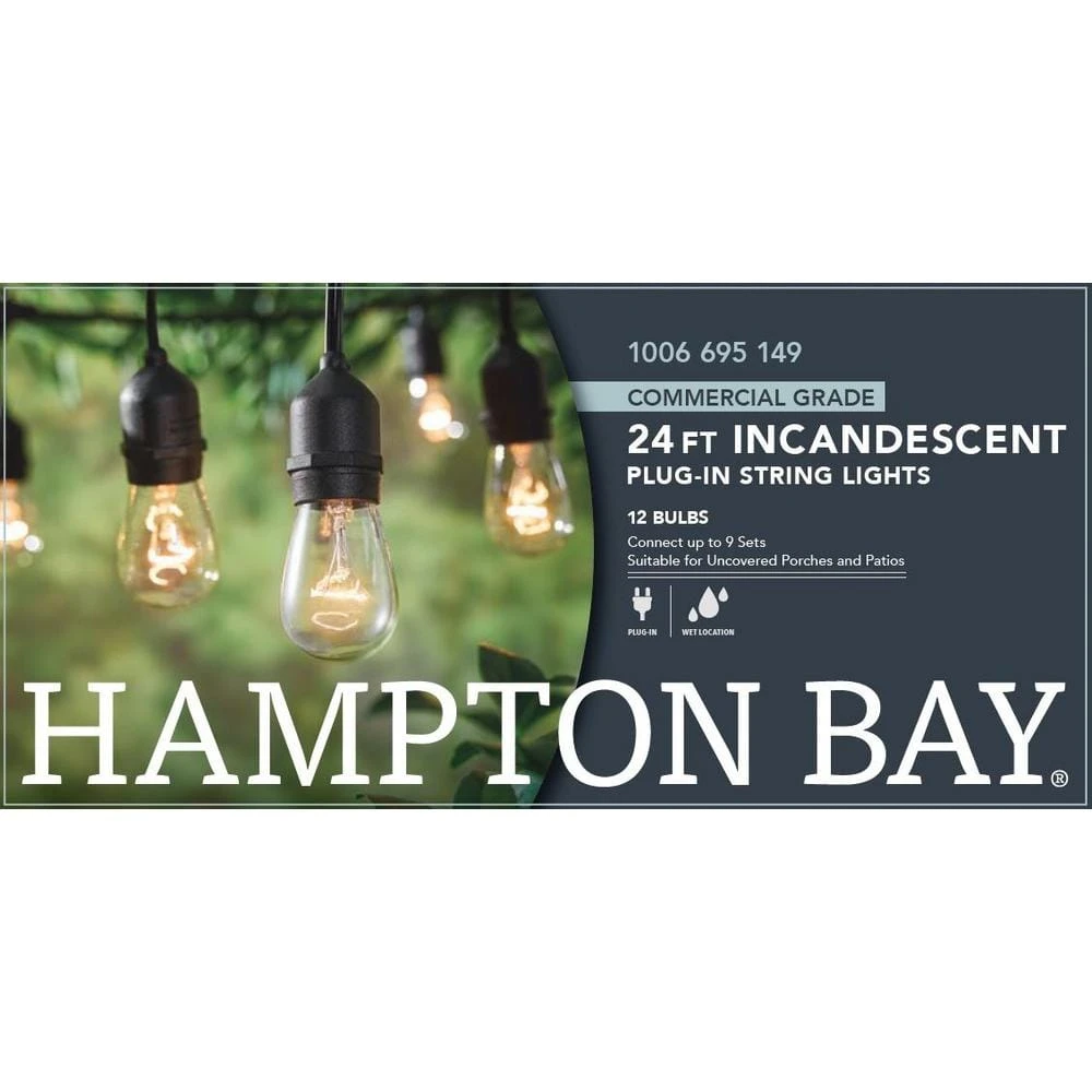 12-Light Indoor/Outdoor 24 ft. Plug-In Incandescent Edison Bulb String Light by Hampton Bay 7 12-Light Indoor/Outdoor 24 ft. Plug-In Incandescent Edison Bulb String Light by Hampton Bay - Image 7
