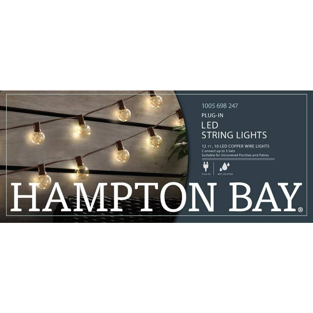 Outdoor/Indoor 12 ft. Plug-In LED G40 Copper Fairy String Light (3-Pack) by Hampton Bay 5 Outdoor/Indoor 12 ft. Plug-In LED G40 Copper Fairy String Light (3-Pack) by Hampton Bay - Image 5