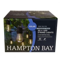 Outdoor 20 ft. 10 Socket LED Solar Edison Bulb String Light by Hampton Bay -Hampton Bay Sales black hampton bay string lights sl20 10 sol hd fa 1000