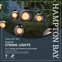 Outdoor/Indoor 10 ft. Plug-In G Type Bulb Incandescent String Light with 8-Smoky Glass Shades by Hampton Bay -Hampton Bay Sales black hampton bay string lights str ba5 1f 1000