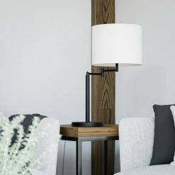 Whitworth 24.5 in. Black Accent Lamp with Swing Arm and USB Port by Hampton Bay -Hampton Bay Sales black hampton bay table lamps hdp15310 1f 1000