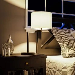 Whitworth 24.5 in. Black Accent Lamp with Swing Arm and USB Port by Hampton Bay -Hampton Bay Sales black hampton bay table lamps hdp15310 fa 1000