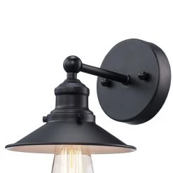 Glenhurst 1-Light Black Indoor Industrial Farmhouse Wall Sconce Light Fixture with Metal Shade by Hampton Bay -Hampton Bay Sales black hampton bay vanity lighting 20511 bk 4f 1000