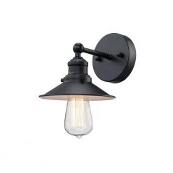 Glenhurst 1-Light Black Indoor Industrial Farmhouse Wall Sconce Light Fixture with Metal Shade by Hampton Bay -Hampton Bay Sales black hampton bay vanity lighting 20511 bk 77 1000