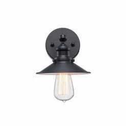 Glenhurst 1-Light Black Indoor Industrial Farmhouse Wall Sconce Light Fixture with Metal Shade by Hampton Bay -Hampton Bay Sales black hampton bay vanity lighting 20511 bk c3 1000