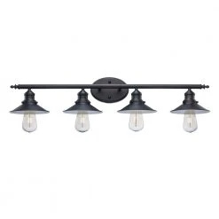 Glenhurst 4-Light Black Industrial Farmhouse Bathroom Vanity Light Fixture with Metal Shades by Hampton Bay