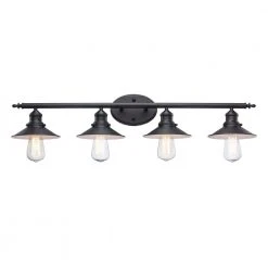 Glenhurst 4-Light Black Industrial Farmhouse Bathroom Vanity Light Fixture with Metal Shades by Hampton Bay -Hampton Bay Sales black hampton bay vanity lighting 20514 bk 77 1000