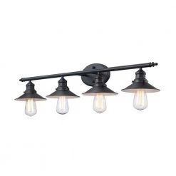 Glenhurst 4-Light Black Industrial Farmhouse Bathroom Vanity Light Fixture with Metal Shades by Hampton Bay -Hampton Bay Sales black hampton bay vanity lighting 20514 bk c3 1000