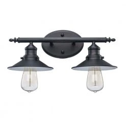 Glenhurst 2-Light Black Industrial Farmhouse Bathroom Vanity Light Fixture with Metal Shades by Hampton Bay