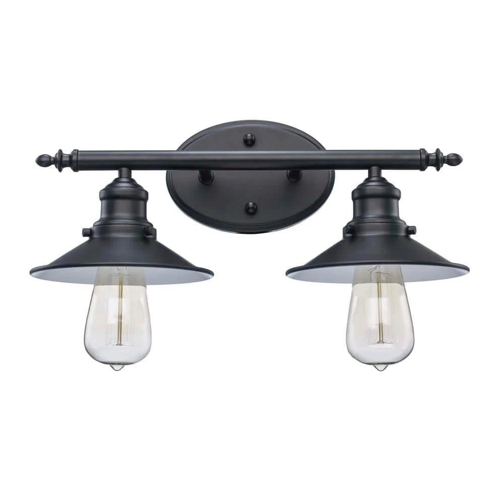 Glenhurst 2-Light Black Industrial Farmhouse Bathroom Vanity Light Fixture with Metal Shades by Hampton Bay 1 Glenhurst 2-Light Black Industrial Farmhouse Bathroom Vanity Light Fixture with Metal Shades by Hampton Bay
