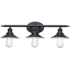 Glenhurst 3-Light Black Industrial Farmhouse Bathroom Vanity Light Fixture with Metal Shades by Hampton Bay -Hampton Bay Sales black hampton bay vanity lighting hd 8003 bk 77 1000