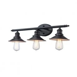 Glenhurst 3-Light Black Industrial Farmhouse Bathroom Vanity Light Fixture with Metal Shades by Hampton Bay -Hampton Bay Sales black hampton bay vanity lighting hd 8003 bk c3 1000