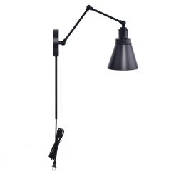 1-Light Black Plug-In/Hardwired Swing Arm Wall Lamp with 6 ft. Fabric Cord by Hampton Bay 18 1-Light Black Plug-In/Hardwired Swing Arm Wall Lamp with 6 ft. Fabric Cord by Hampton Bay -Hampton Bay Sales black hampton bay wall lamps ew11475bk1 a 1f 1000