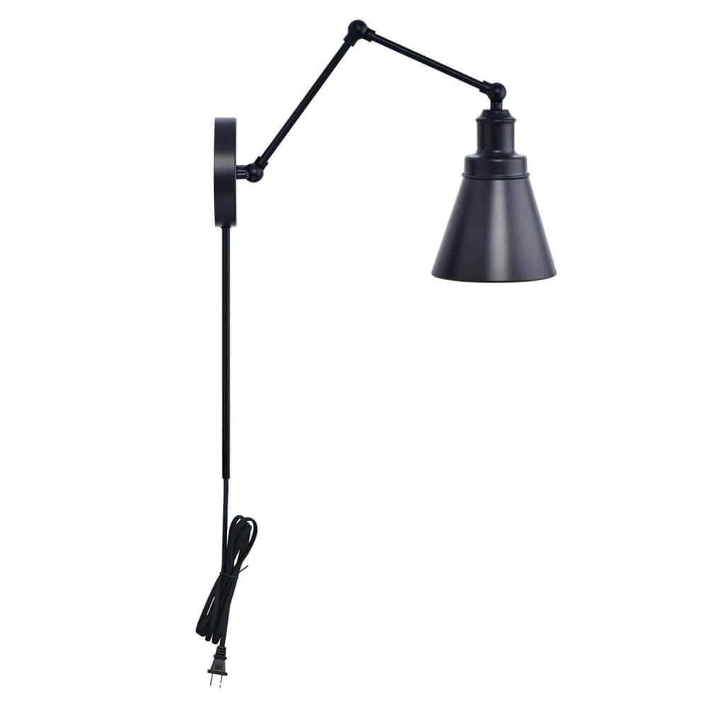 1-Light Black Plug-In/Hardwired Swing Arm Wall Lamp with 6 ft. Fabric Cord by Hampton Bay 8 1-Light Black Plug-In/Hardwired Swing Arm Wall Lamp with 6 ft. Fabric Cord by Hampton Bay - Image 8