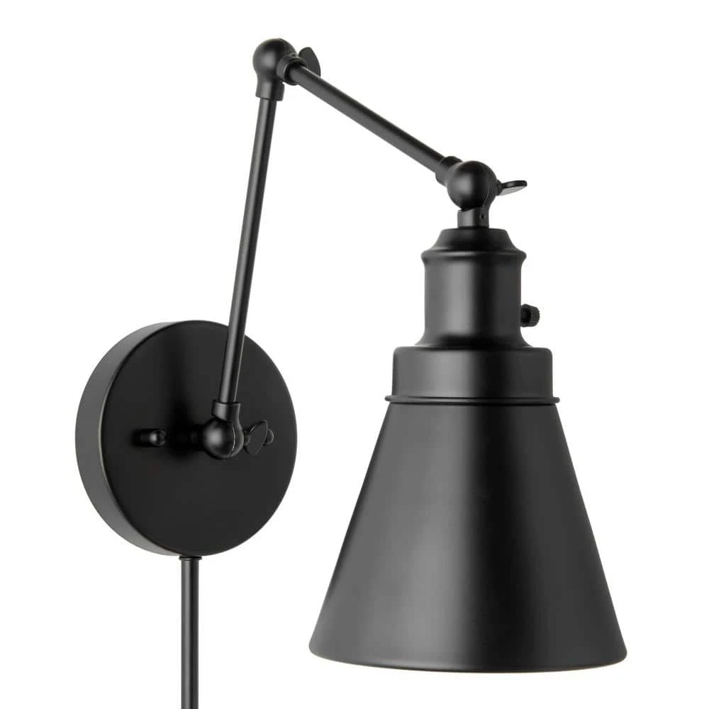 1-Light Black Plug-In/Hardwired Swing Arm Wall Lamp with 6 ft. Fabric Cord by Hampton Bay 3 1-Light Black Plug-In/Hardwired Swing Arm Wall Lamp with 6 ft. Fabric Cord by Hampton Bay - Image 3