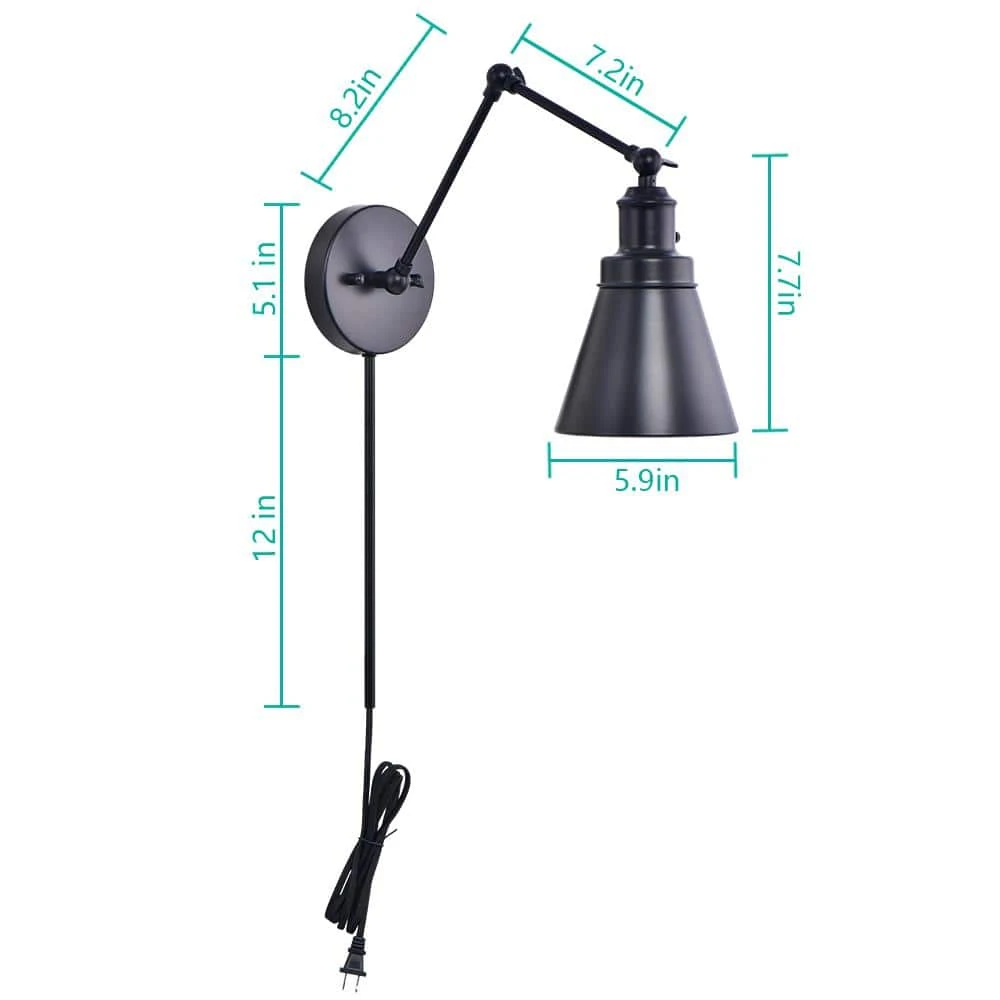 1-Light Black Plug-In/Hardwired Swing Arm Wall Lamp with 6 ft. Fabric Cord by Hampton Bay 9 1-Light Black Plug-In/Hardwired Swing Arm Wall Lamp with 6 ft. Fabric Cord by Hampton Bay - Image 9