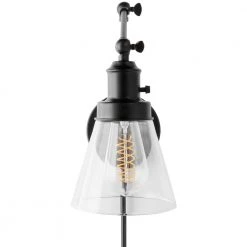 1-Light Black Plug-In or Hardwired Swing Arm Wall Lamp with 6 ft. Fabric Cord and Glass Shade by Hampton Bay 15 1-Light Black Plug-In or Hardwired Swing Arm Wall Lamp with 6 ft. Fabric Cord and Glass Shade by Hampton Bay -Hampton Bay Sales black hampton bay wall lamps ew11475bk1 c 1d 1000