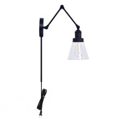 1-Light Black Plug-In or Hardwired Swing Arm Wall Lamp with 6 ft. Fabric Cord and Glass Shade by Hampton Bay 18 1-Light Black Plug-In or Hardwired Swing Arm Wall Lamp with 6 ft. Fabric Cord and Glass Shade by Hampton Bay -Hampton Bay Sales black hampton bay wall lamps ew11475bk1 c 1f 1000