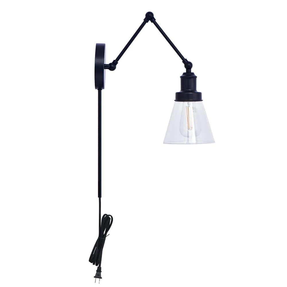 1-Light Black Plug-In or Hardwired Swing Arm Wall Lamp with 6 ft. Fabric Cord and Glass Shade by Hampton Bay 8 1-Light Black Plug-In or Hardwired Swing Arm Wall Lamp with 6 ft. Fabric Cord and Glass Shade by Hampton Bay - Image 8