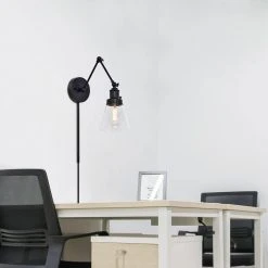 1-Light Black Plug-In or Hardwired Swing Arm Wall Lamp with 6 ft. Fabric Cord and Glass Shade by Hampton Bay 21 1-Light Black Plug-In or Hardwired Swing Arm Wall Lamp with 6 ft. Fabric Cord and Glass Shade by Hampton Bay -Hampton Bay Sales black hampton bay wall lamps ew11475bk1 c 31 1000