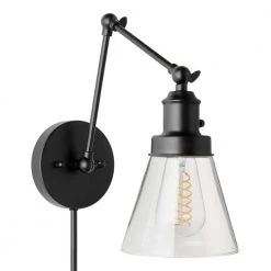 1-Light Black Plug-In or Hardwired Swing Arm Wall Lamp with 6 ft. Fabric Cord and Glass Shade by Hampton Bay 13 1-Light Black Plug-In or Hardwired Swing Arm Wall Lamp with 6 ft. Fabric Cord and Glass Shade by Hampton Bay -Hampton Bay Sales black hampton bay wall lamps ew11475bk1 c 40 1000